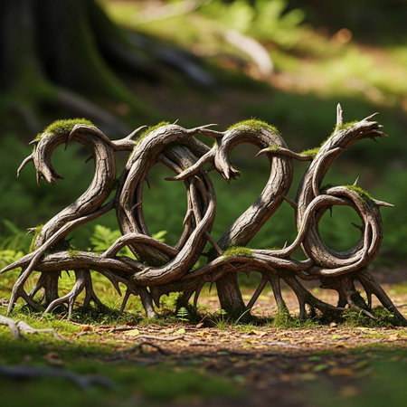 Figures of the year 2022 on the moss in the forest.の写真素材