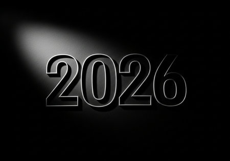 2026 text on black background. Happy new year. 3D renderingの写真素材