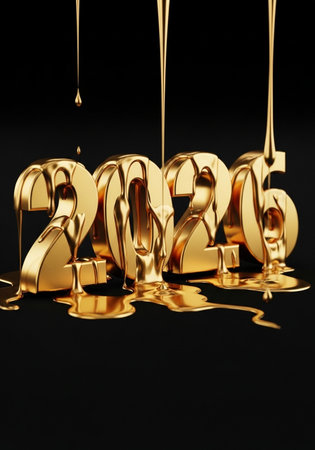 2021 New Year. 3D illustration. Golden numbers on black background.の写真素材