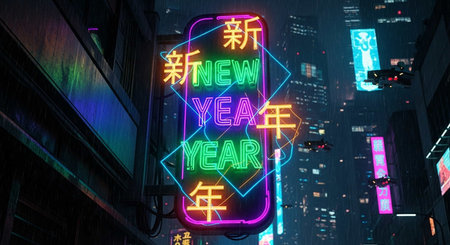 Neon sign in Hong Kong city at night. 3D renderingの写真素材
