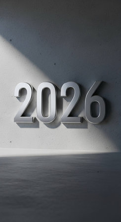 3D render of white numbers on concrete wallの写真素材