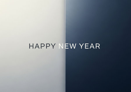 Happy new year text on blue and white paper background. Happy new year concept.の写真素材