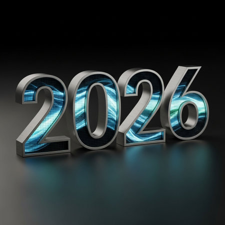 New year 3d render of metallic numbers on dark backgroundの写真素材