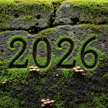 green moss and stone wall background. Nature conceptの写真素材