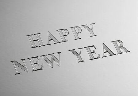 Happy New Year text on metal background. 3d render illustration.の写真素材