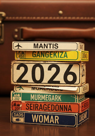 Wooden travel suitcaseの写真素材