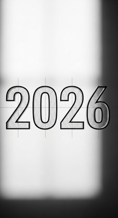 Black and white image of the numbers 2026 on a white background.の写真素材
