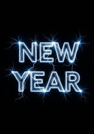 Neon sign of new year on black background. new year conceptの写真素材