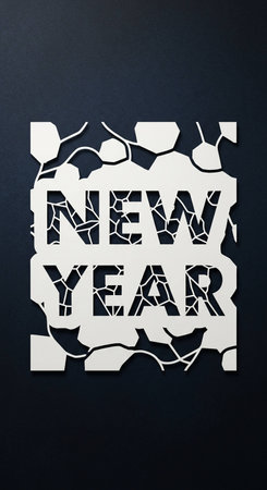 New Year greeting card. White paper cut lettering on dark backgroundの写真素材