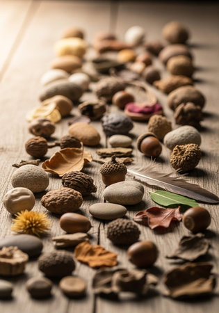 Various nuts and seeds on a wooden background. Selective focus.の写真素材
