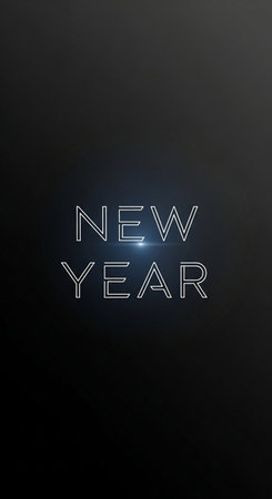 New Year card on black background with blue neon light. 3D renderingの写真素材