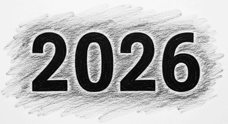 2026 written with chalk on a white background.の写真素材