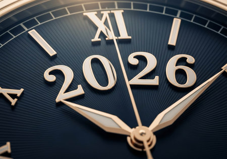 Closeup of Wristwatch Face with Year 2026 on it. 3D Rendering.の写真素材