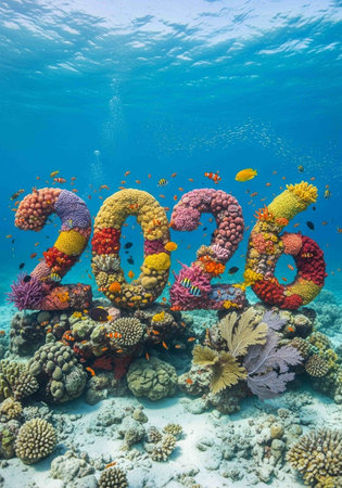 New Year 2020 on the coral reefの写真素材