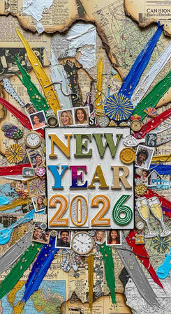 New Year's card on the background of the mapの写真素材