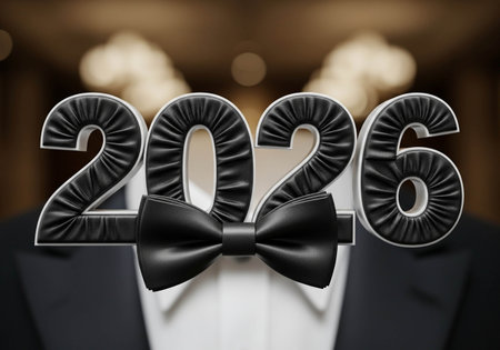 New year with black bow tie on a white background. 3d renderingの写真素材