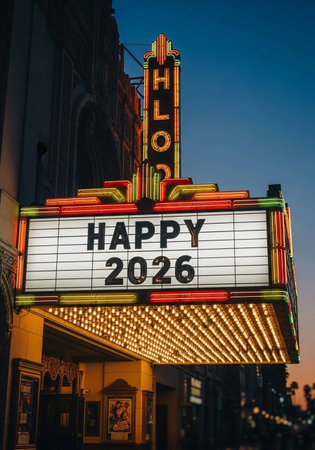Retro neon sign with Happy New Year text on it.の写真素材