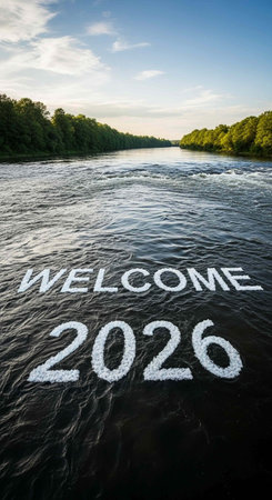 ""Welcome 2026"" on the water.の写真素材