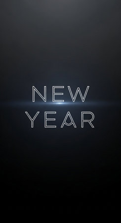 New Year concept with glowing text on black background. 3D renderingの写真素材