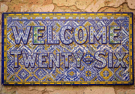 welcome in italy sign on the wall in moroccoの写真素材