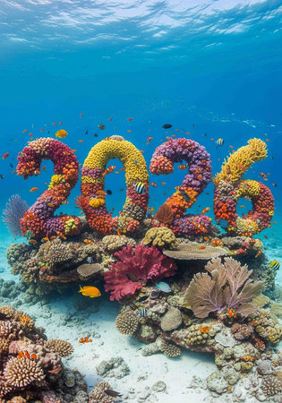 New Year's card in the coral reef.の写真素材