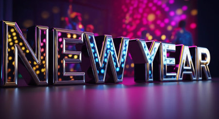 3D Illustration of a neon sign with the word New Yearの写真素材