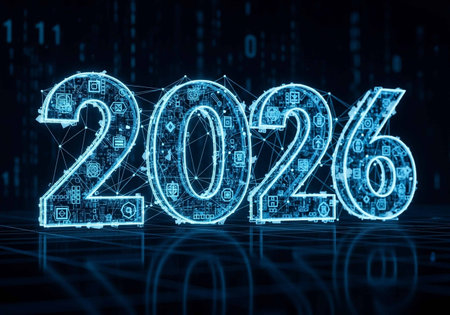 Glowing blue 2016 digits on dark background. New year concept. 3D Renderingの写真素材