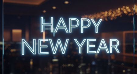 Happy New Year text on a glowing background. 3D Renderingの写真素材