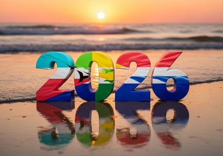 Happy new year 2016 on the beach.の写真素材