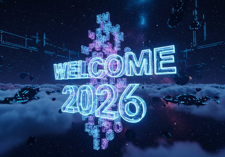 3d rendering of welcome text on abstract blue night sky backgroundの写真素材