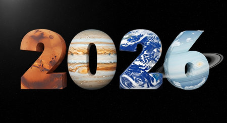 New Year 2016 - 3D Rendered Image of the Solar Systemの写真素材