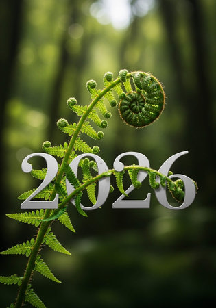 New year with fern leaf in the forest, closeupの写真素材