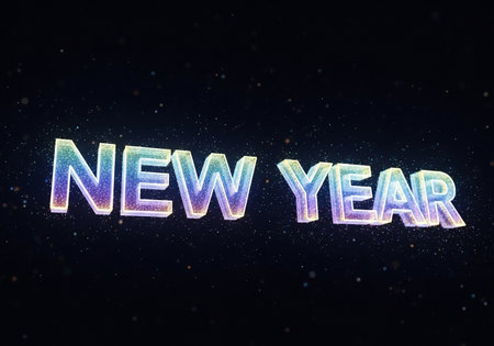 Neon New Year lettering on black background. 3D renderingの写真素材