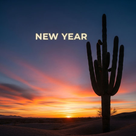 Saguaro cactus in the desert at sunsetの写真素材