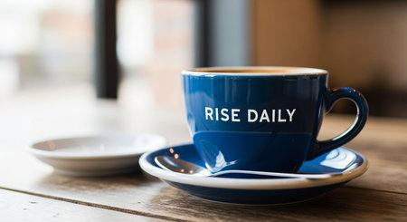 Coffee cup on wooden table in coffee shopの写真素材