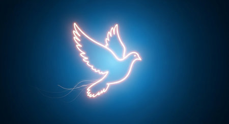 Glowing dove of peace symbol on blue background. 3D renderingの写真素材