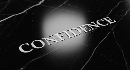 The word CONFIDENCE on a black marble background. 3D renderingの写真素材
