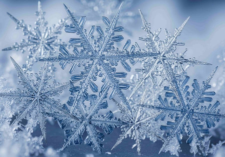 snowflakes on a blue background close-up. macroの写真素材