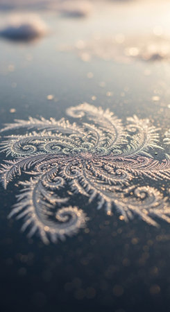 Frosty natural pattern on the car glass. Winter background.の写真素材