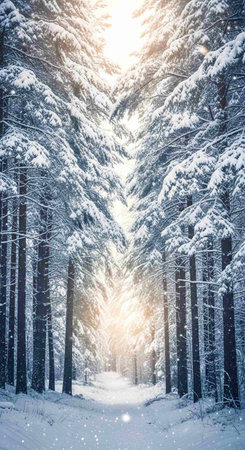 Beautiful winter forest. Winter landscape with snow-covered trees.の写真素材