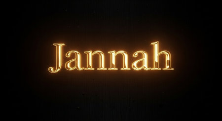 Neon sign in the shape of the word Jannah on a black background.の写真素材