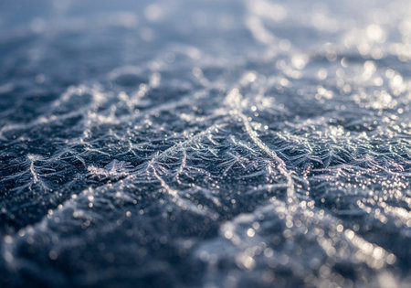 Close-up of ice crystals on a frozen lake in winter.の写真素材