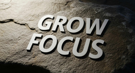 GROW FOCUS text on stone background. 3d renderingの写真素材