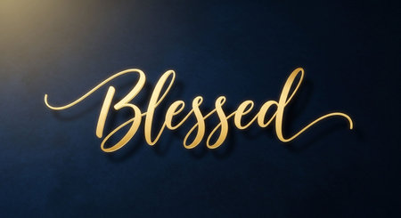 Blessed golden word on dark blue background with copy space.の写真素材