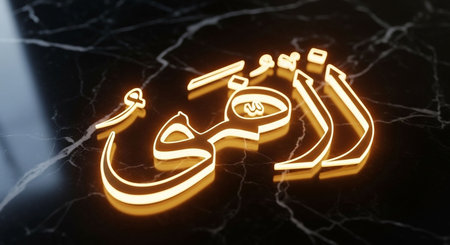 Ramadan Kareem calligraphy in neon light 3D renderingの写真素材