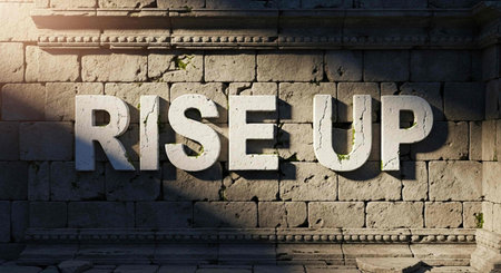 Rise up text on stone wall. 3D render illustration.の写真素材