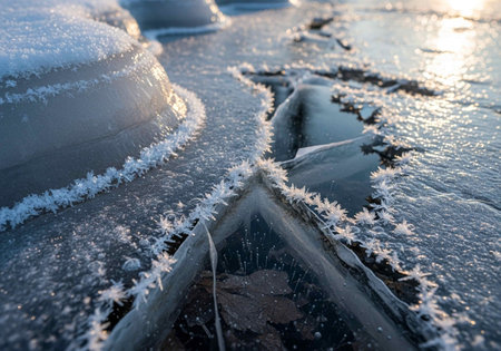 Ice patterns on the ice of Lake Baikal, Siberia, Russiaの写真素材