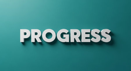3D Illustration of the word Progress on a Colored Backgroundの写真素材