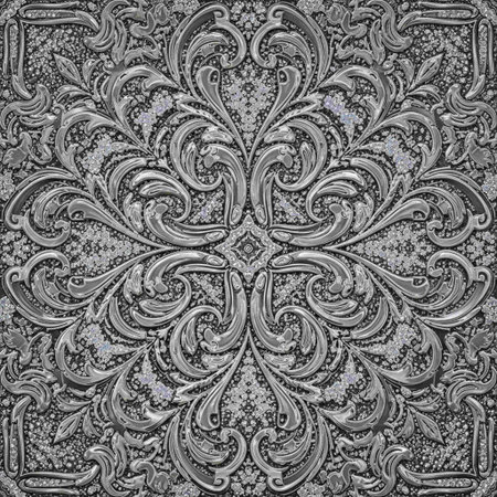 3d render, black and white background, seamless patternrative ornamentの写真素材