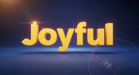 3d rendering of the word Joyful in yellow letters on a dark backgroundの写真素材